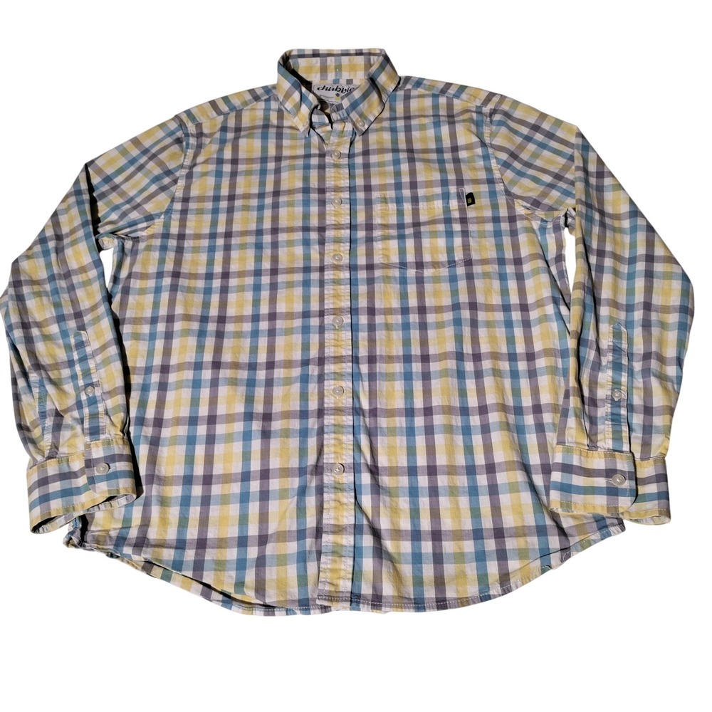 Chubbies Shirt Sz L Purple Yellow Blue White Plaid Button Up Cotton Blend L/S